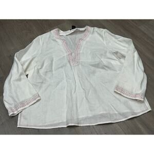 Grace Elements Womens White‎ Linen Embroidered Trim Boho Blouse Top Plus Size 3X
